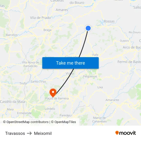 Travassos to Meixomil map