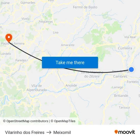 Vilarinho dos Freires to Meixomil map