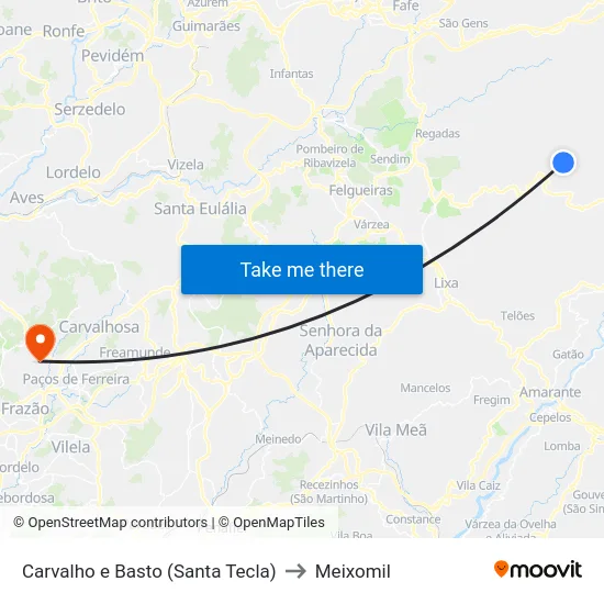 Carvalho e Basto (Santa Tecla) to Meixomil map