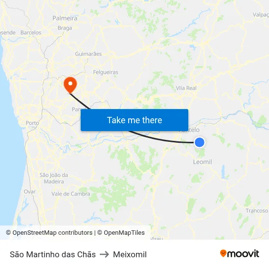 São Martinho das Chãs to Meixomil map