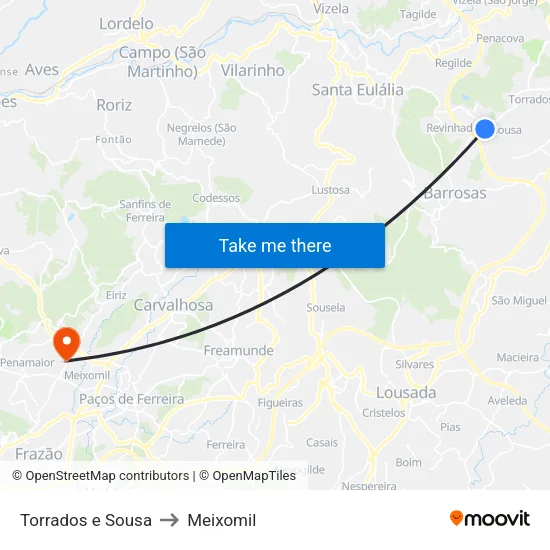 Torrados e Sousa to Meixomil map