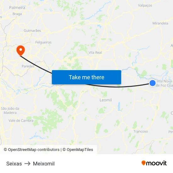 Seixas to Meixomil map