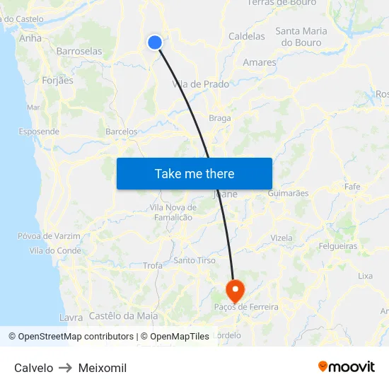 Calvelo to Meixomil map
