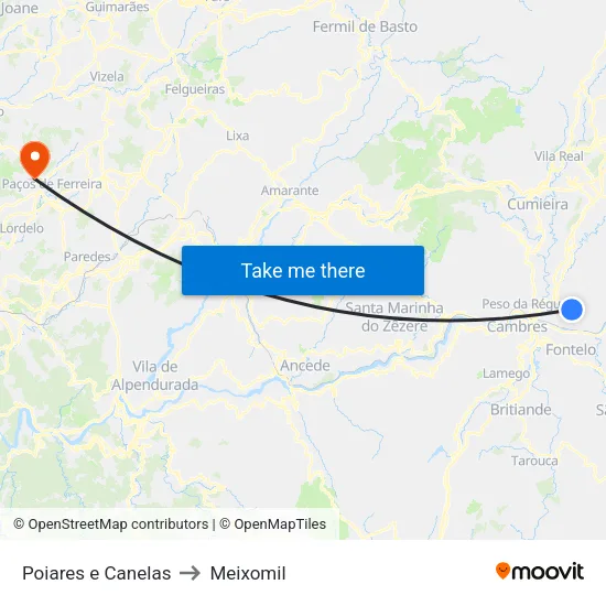Poiares e Canelas to Meixomil map