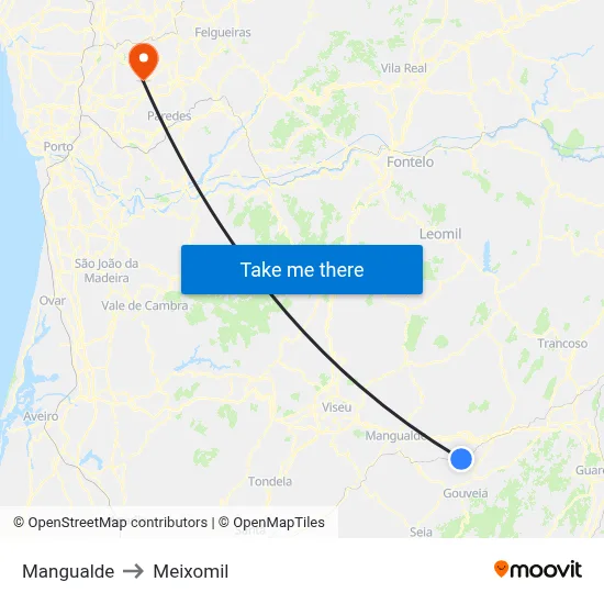 Mangualde to Meixomil map
