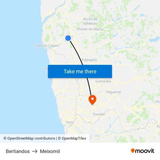 Bertiandos to Meixomil map