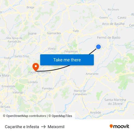 Caçarilhe e Infesta to Meixomil map