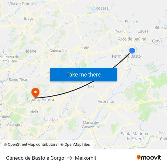 Canedo de Basto e Corgo to Meixomil map