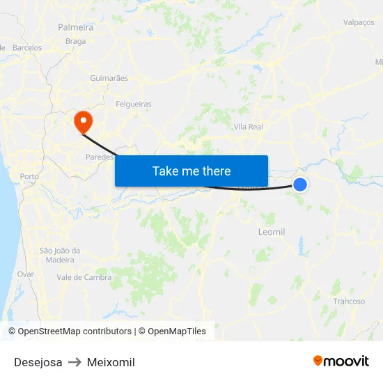 Desejosa to Meixomil map