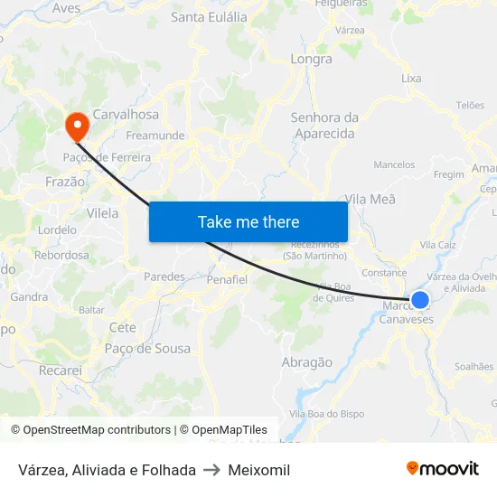 Várzea, Aliviada e Folhada to Meixomil map