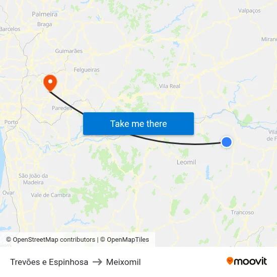 Trevões e Espinhosa to Meixomil map