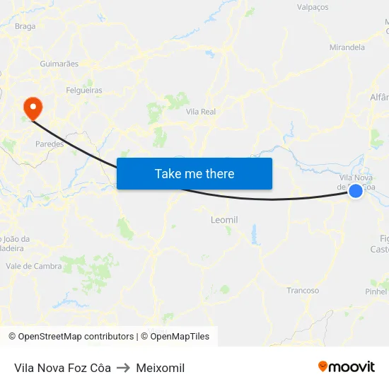 Vila Nova Foz Côa to Meixomil map