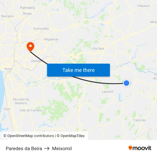 Paredes da Beira to Meixomil map