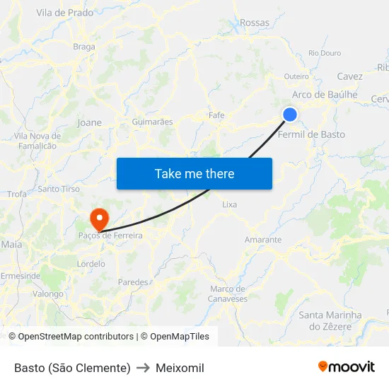 Basto (São Clemente) to Meixomil map