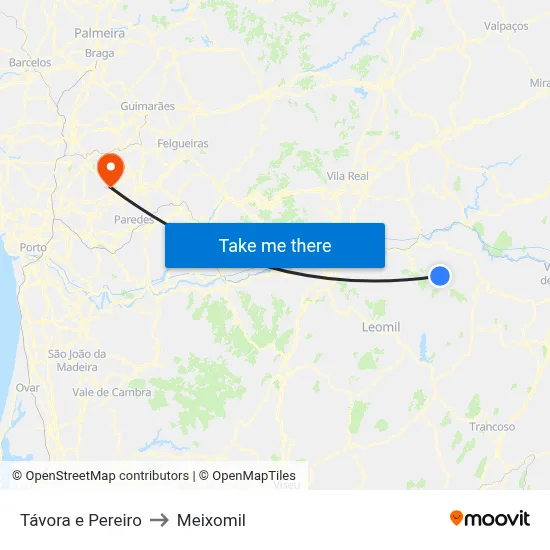 Távora e Pereiro to Meixomil map