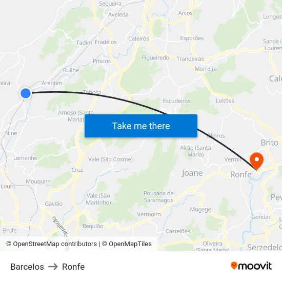 Barcelos to Ronfe map