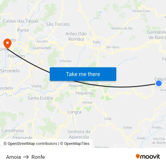 Arnoia to Ronfe map