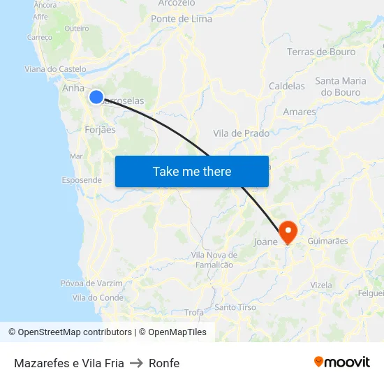 Mazarefes e Vila Fria to Ronfe map