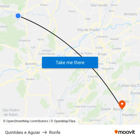 Quintiães e Aguiar to Ronfe map