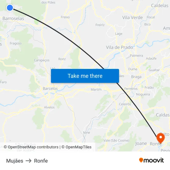 Mujães to Ronfe map
