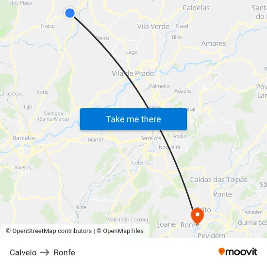 Calvelo to Ronfe map