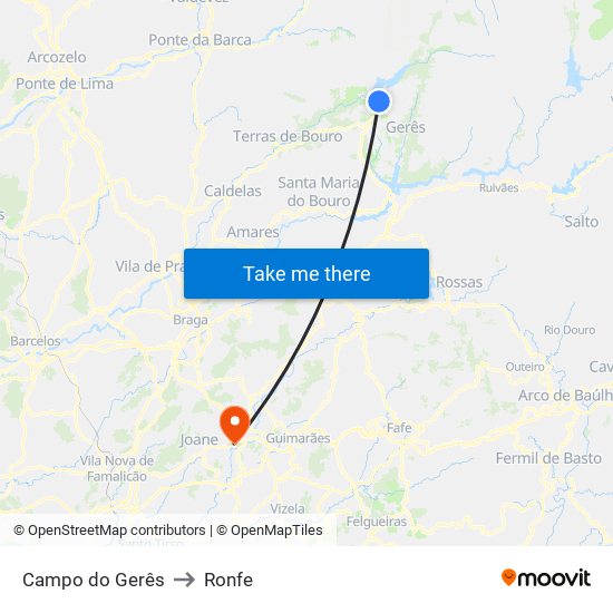 Campo do Gerês to Ronfe map