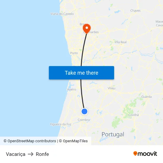Vacariça to Ronfe map