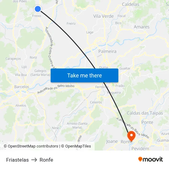 Friastelas to Ronfe map