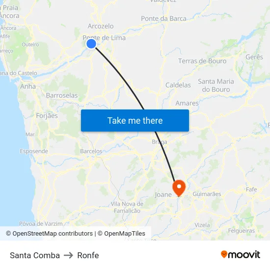 Santa Comba to Ronfe map