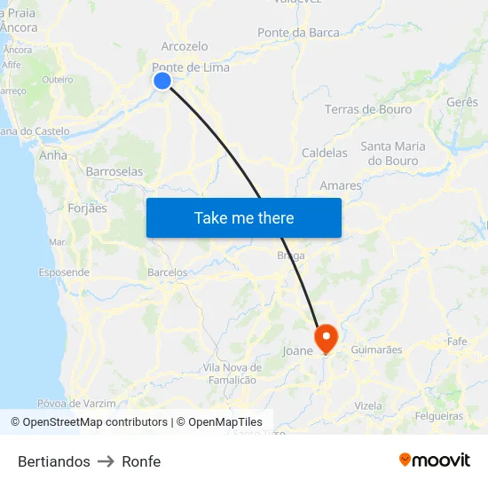 Bertiandos to Ronfe map
