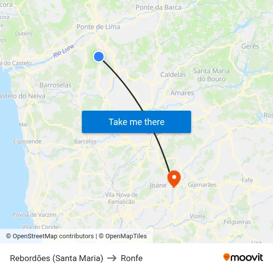 Rebordões (Santa Maria) to Ronfe map