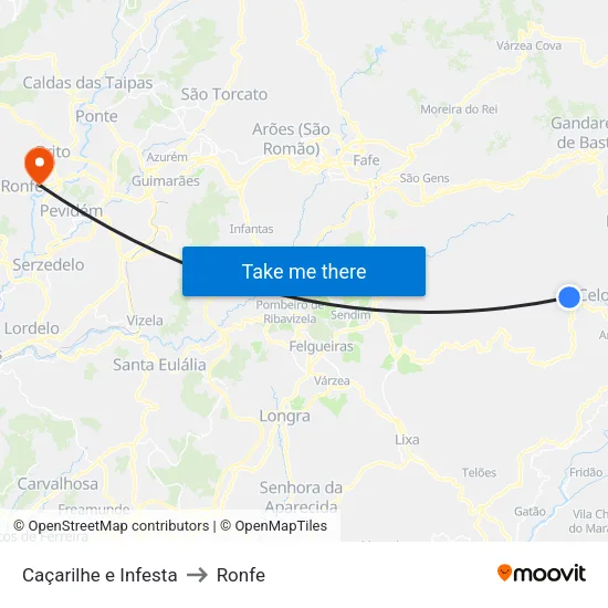 Caçarilhe e Infesta to Ronfe map