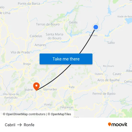 Cabril to Ronfe map