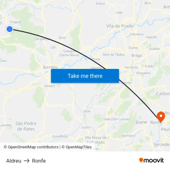 Aldreu to Ronfe map