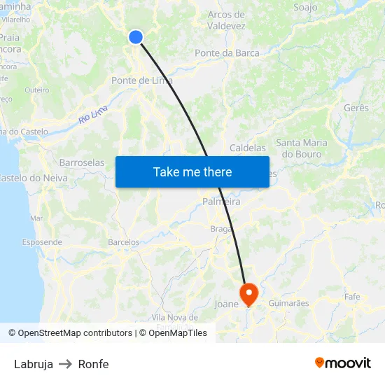Labruja to Ronfe map