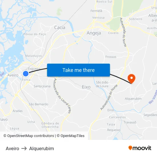 Aveiro to Alquerubim map