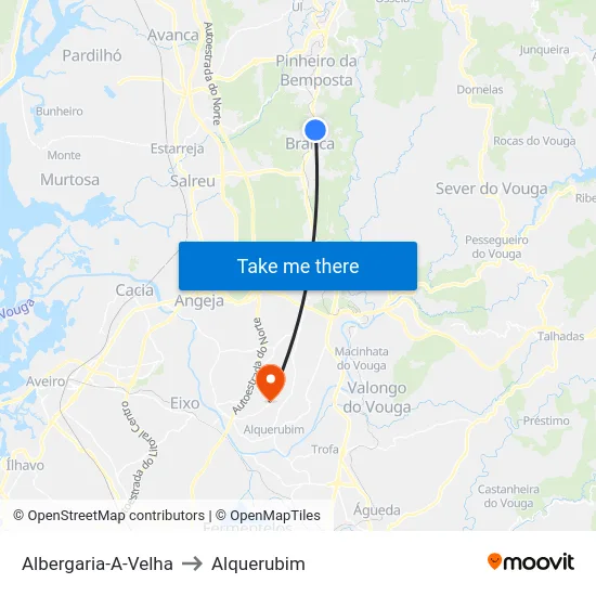 Albergaria-A-Velha to Alquerubim map