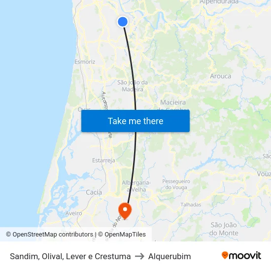Sandim, Olival, Lever e Crestuma to Alquerubim map