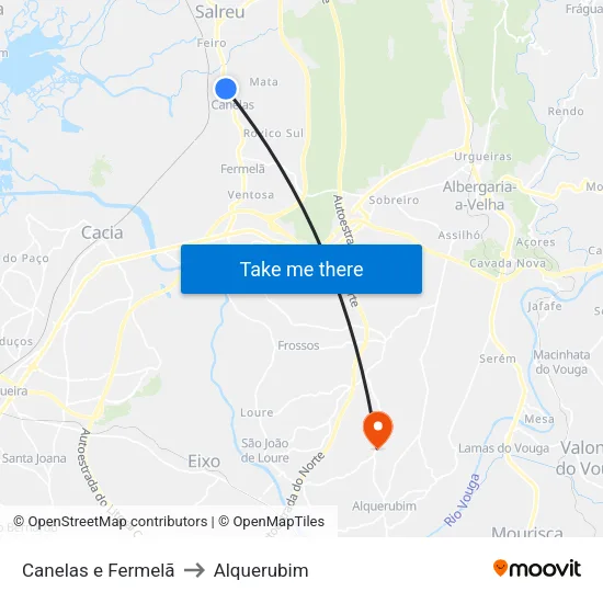 Canelas e Fermelã to Alquerubim map