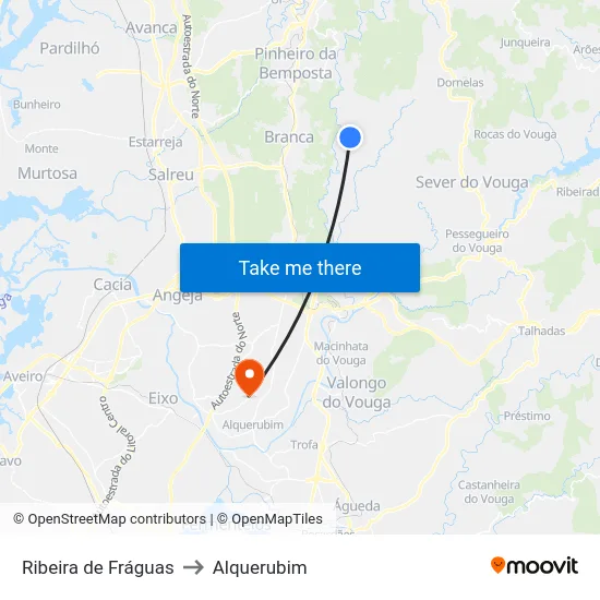 Ribeira de Fráguas to Alquerubim map