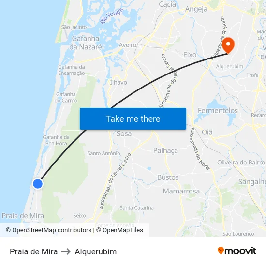 Praia de Mira to Alquerubim map