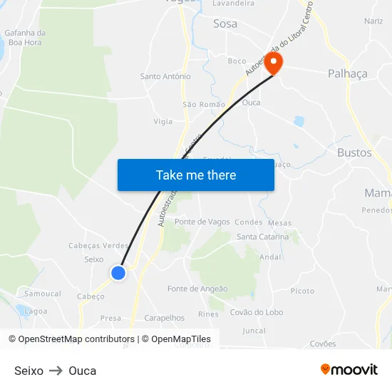 Seixo to Ouca map