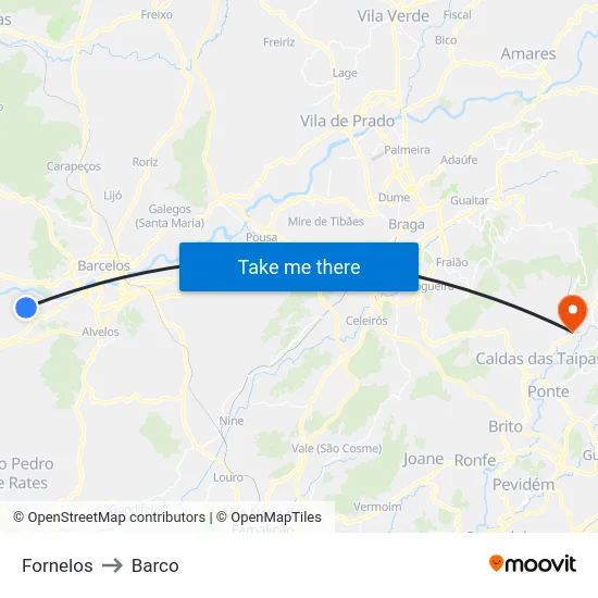 Fornelos to Barco map