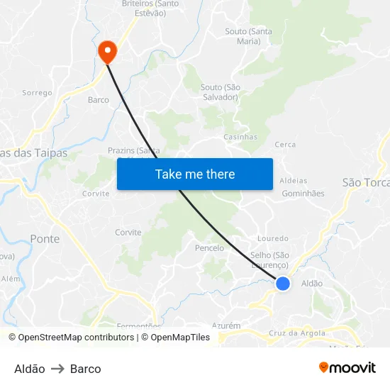 Aldão to Barco map