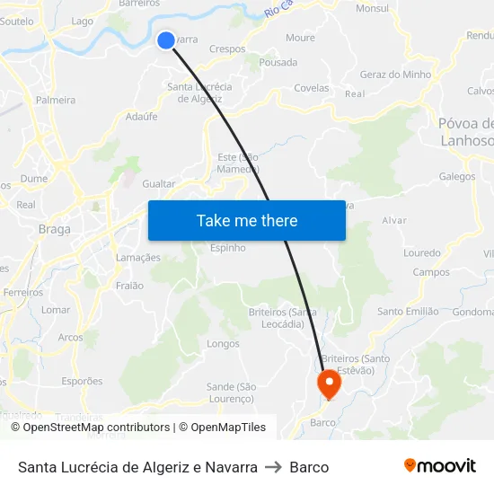 Santa Lucrécia de Algeriz e Navarra to Barco map