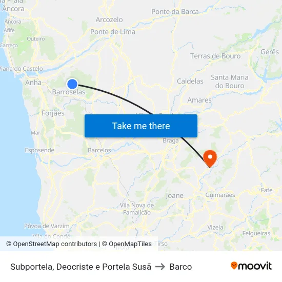 Subportela, Deocriste e Portela Susã to Barco map