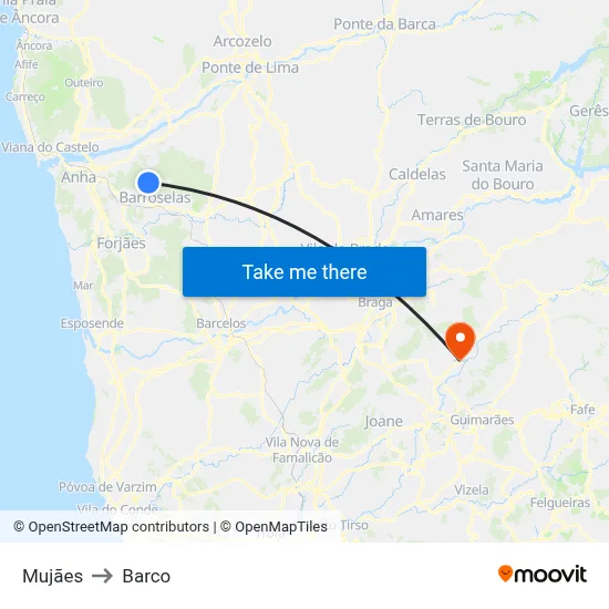Mujães to Barco map