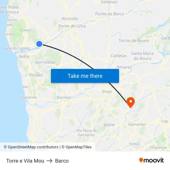 Torre e Vila Mou to Barco map