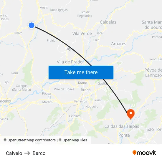 Calvelo to Barco map