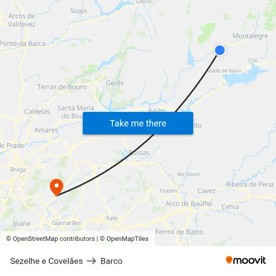 Sezelhe e Covelães to Barco map